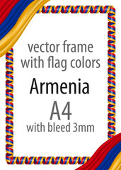 Frame and border of ribbon with the colors of the Armenia flag