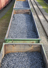 Wagons with coal at the railway station                 