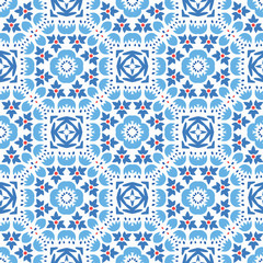 Blue Flower Tile Pattern Boho Ornament