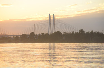 Obraz premium Cable stayed bridge and Neva river.