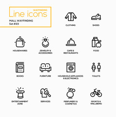 Mall Wayfinding - modern vector single line icons set