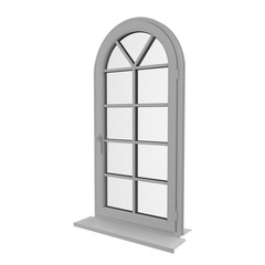 One door plastic arched window isolated on white. 3D illustration