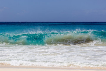 Big blue water wave in caribbean sea