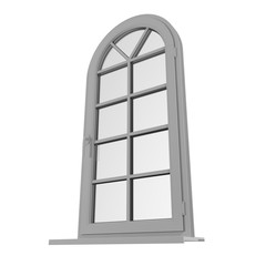 One door plastic arched window isolated on white. 3D illustration