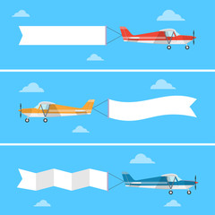 Light plane pulling a banner in a flat style. © Vikivector