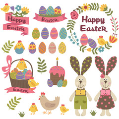 set of isolated happy easter design elements  - vector illustration, eps