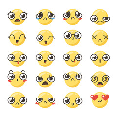 Fototapeta premium Set of cute lovely kawaii emoticon.