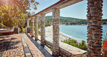 Old thrown cafe authentic beach Zanjic  Adriatic Sea Montenegro