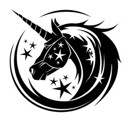 Unicorn head circle tattoo illustration