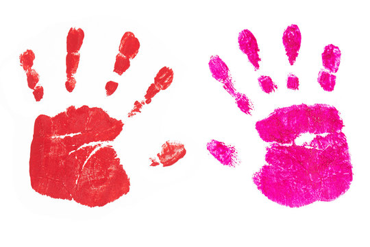 Handprints by children isolated on a white background