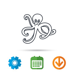 Octopus icon. Ocean devilfish sign. Calendar, cogwheel and download arrow signs. Colored flat web icons. Vector