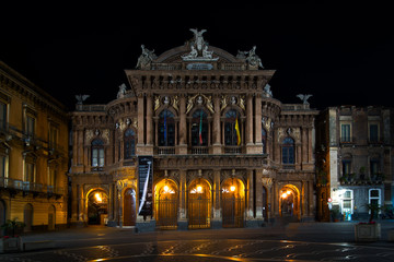 Fototapeta na wymiar Bellini Theater Square historic theater in Catania in the evening