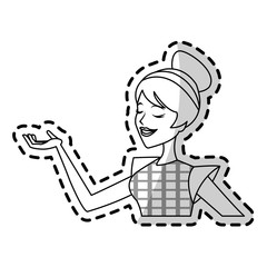 happy pretty woman with stretched arm icon image vector illustration design 