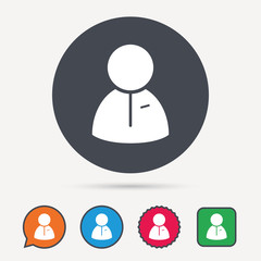 User icon. Human person symbol. Circle, speech bubble and star buttons. Flat web icons. Vector