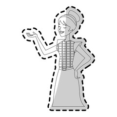 happy pretty woman with stretched arm icon image vector illustration design 