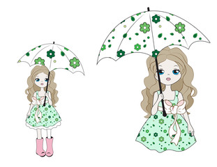 girl with an umbrella and a dog