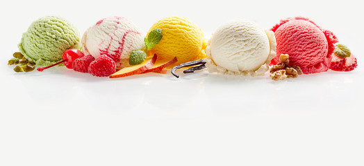 Set of ice cream scoops with copy space