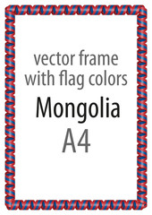Frame and border of ribbon with the colors of the Mongolia flag