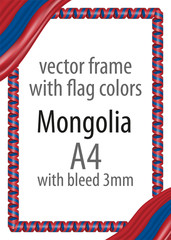 Frame and border of ribbon with the colors of the Mongolia flag