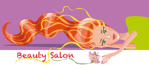 vector illustration with a beautiful young woman with long red hair