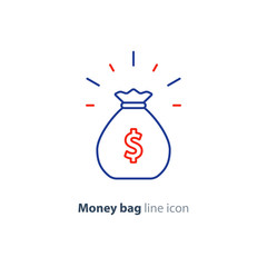Sack of money, finance saving, award prize, mono line icon