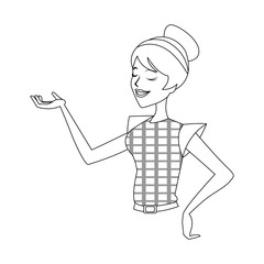 happy pretty woman with stretched arm icon image vector illustration design 