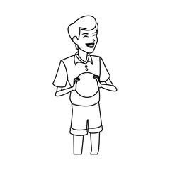 happy boy holding ball icon image vector illustration design 