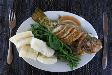 Indigenous Fijian seafood and vegetables dish
