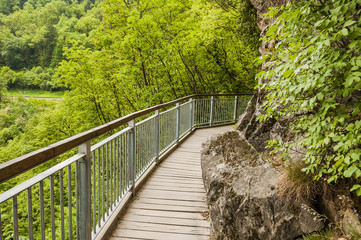 Fototapeta na wymiar Marling, Waalweg, Marlinger Waalweg, Wanderweg, Felswand, Wald, Waldweg, Frühling, Frühlingswanderung, Vinschgau, Südtirol, Italien