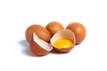 Isolated broken eggs on a white background