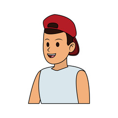 happy young man with sleeveless shirt and backwards hat  icon image vector illustration design 