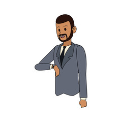 happy young bearded businessman checking the time icon image vector illustration design 