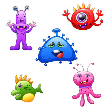  Bacteria with facial expressions. Vector illustration