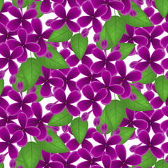 Fabric texture pattern with seamless flowers. The floral seamless pattern over light background. Flower pattern of purple hydrangea flowers over white background. Lilac flowers. Vector illustration.