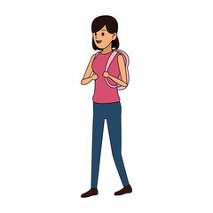 happy woman with pink top and backpack  icon image vector illustration design 