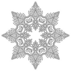 Henna tatoo mandala. Mehndi style .Decorative pattern in oriental style. Coloring book page.