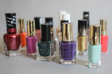 Set of multi-colored nail polishes