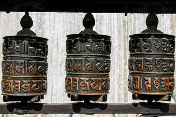 Prayer wheels, Swayambhunath, Kathmandu Valley, Nepal