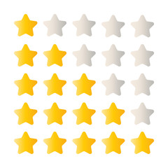 5 star rating set. Simple rounded shapes in grey and yellow.
