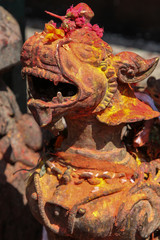 Colorful lion statue, Manakamana Temple, Nepal