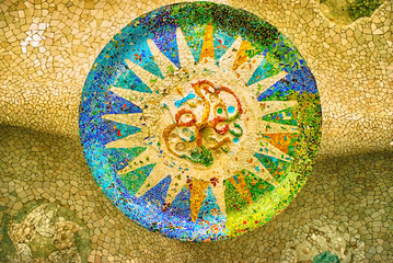 sun mosaic at the Parc Guell, Barcelona - 141605160
