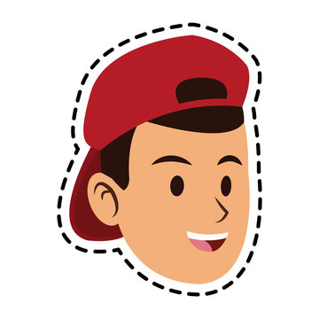 face of happy young man with backwards hat icon image vector illustration design 