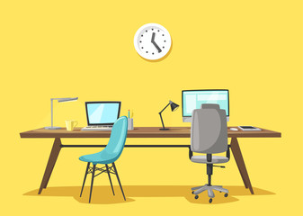 Modern workplace. Office work. Cartoon vector illustration