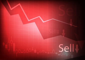 Vector : Decreasing business graph on red background