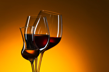 glasses with red and white wine