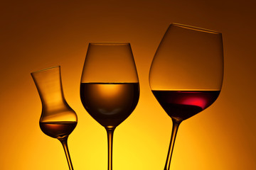 glasses with red and white wine