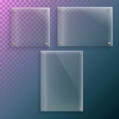 Illustration of Realistic Vector Glass Plate Mockup Set. Vector Plastic Frame Isolated on Transparent Background