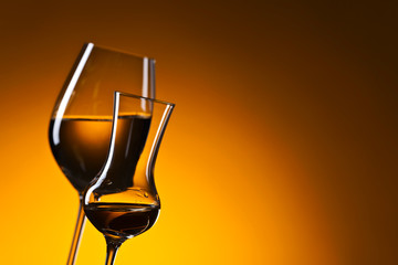 Closeup of glasses with white wine ,free space for your text