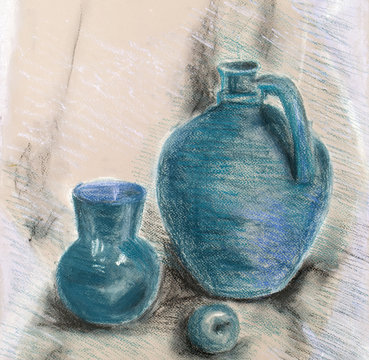 pastel texture pattern, texture painting still life painting and apple jars,