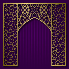 Traditional background with golden patterned arched frame